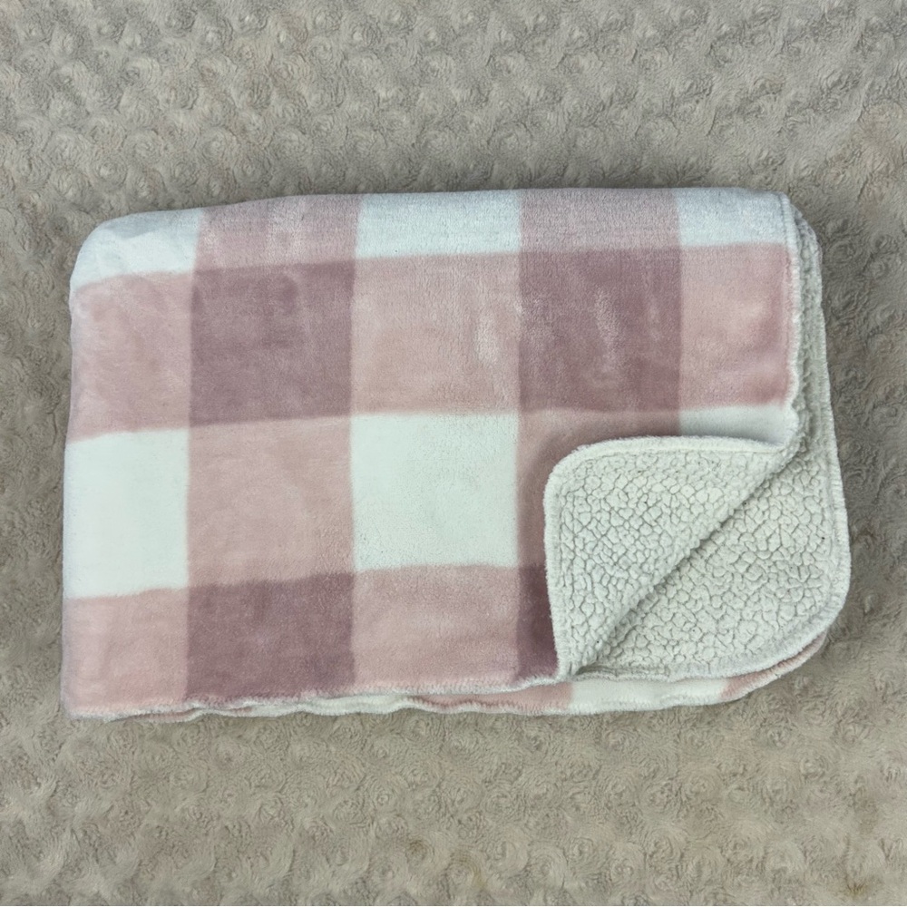 Lila & Jack Pink White Plaid Check Baby Blanket Sherpa Lovey